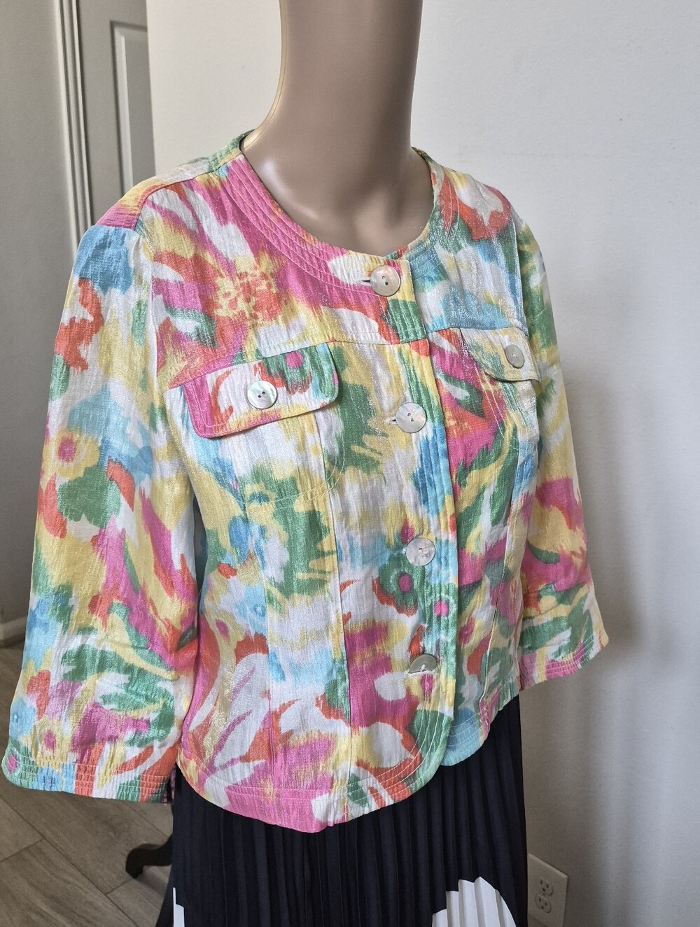 Ruby Rd. Women's Multicolor Floral Cropped Jacket Size 6P